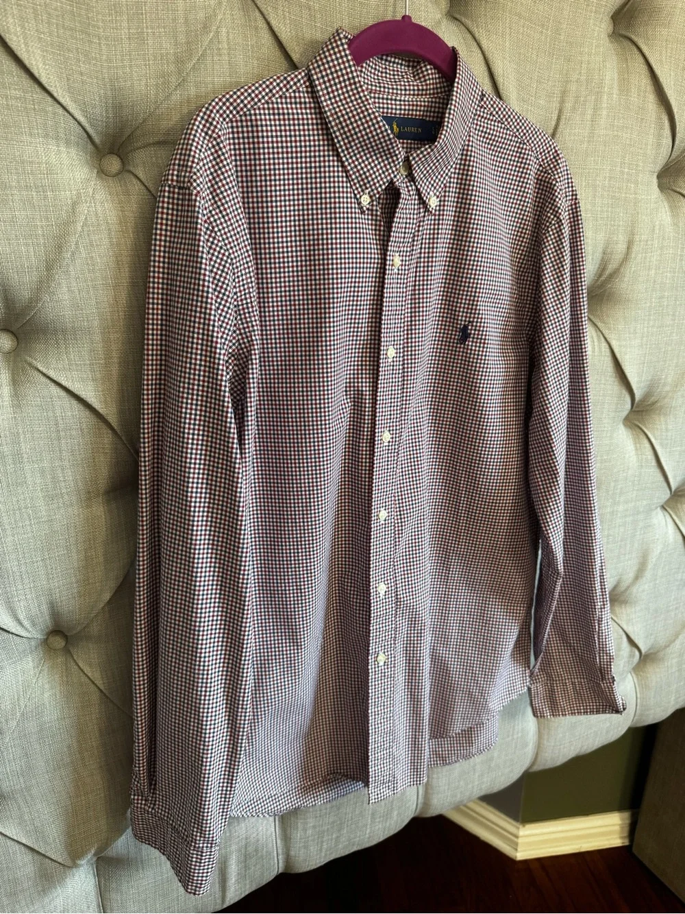 Polo by Ralph Lauren Burgundy and White Check Button-Down Shirt